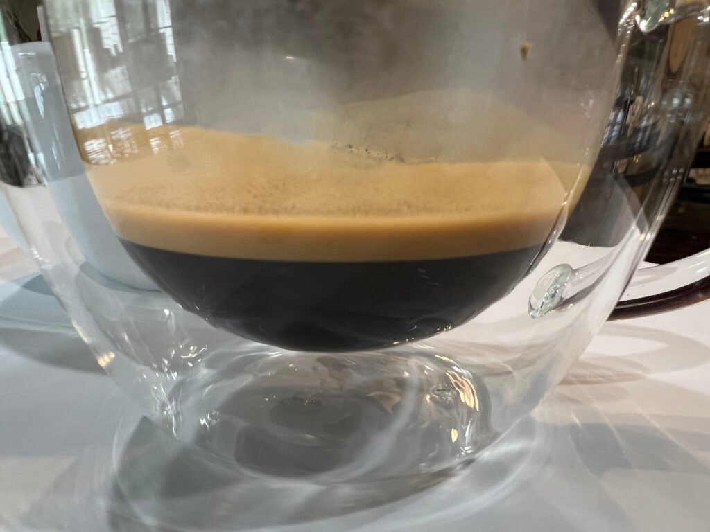 Espresso shot pulled from Lavazza Espresso beans showing crema